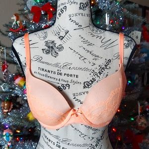 Victoria's Secret Bright Peach Lace Lined Demi Bra 34D